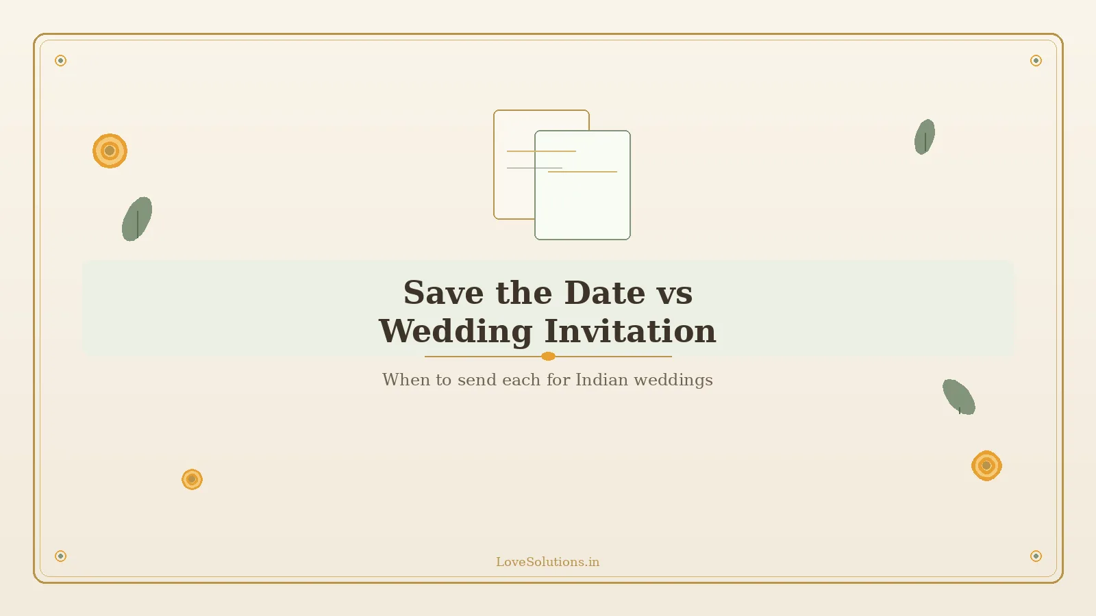 Elegant ivory save-the-date and wedding invitation cards with marigold and sage accents