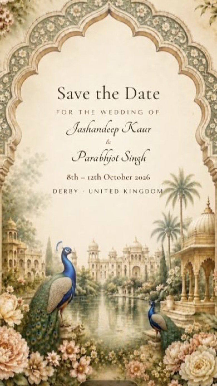 Waheguru Peacock Anand Karaj invitation