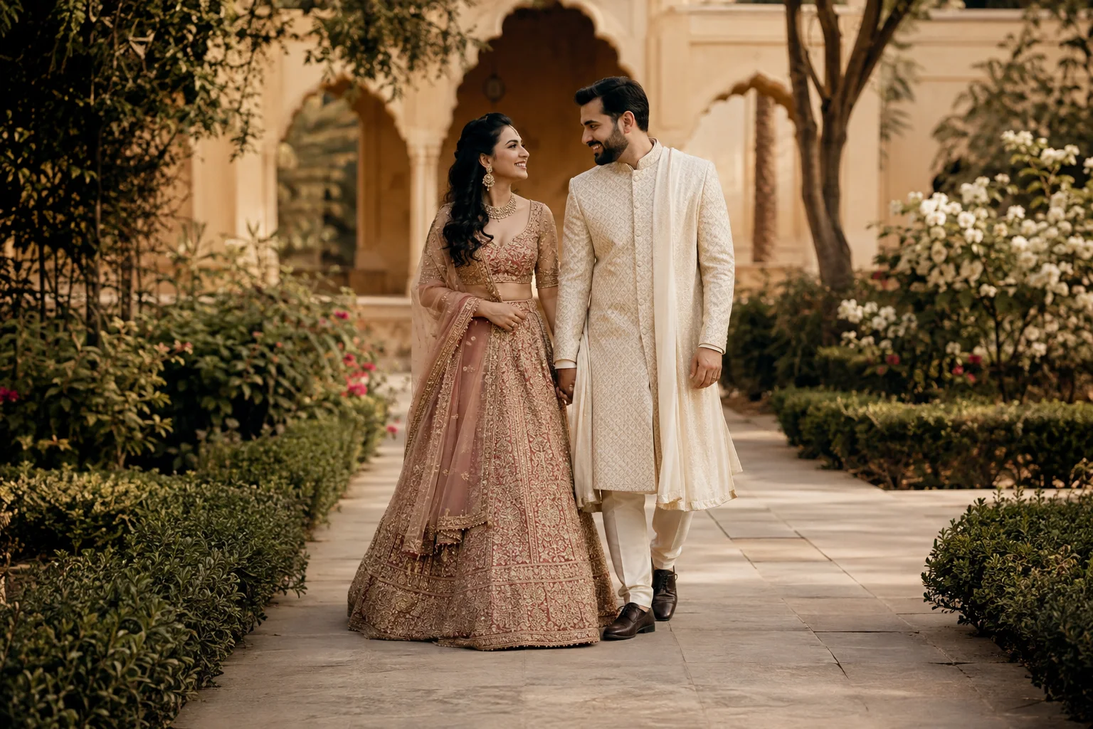 Illustrative portrait of the Hindu sample couple in a garden